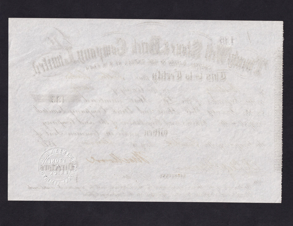 England, Twenty Well Stone & Brick Company Limited share certificate, 1871