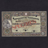 Switzerland (P11s) 5 Francs specimen, 1936, 19W, signature 23, no serial number, UNC