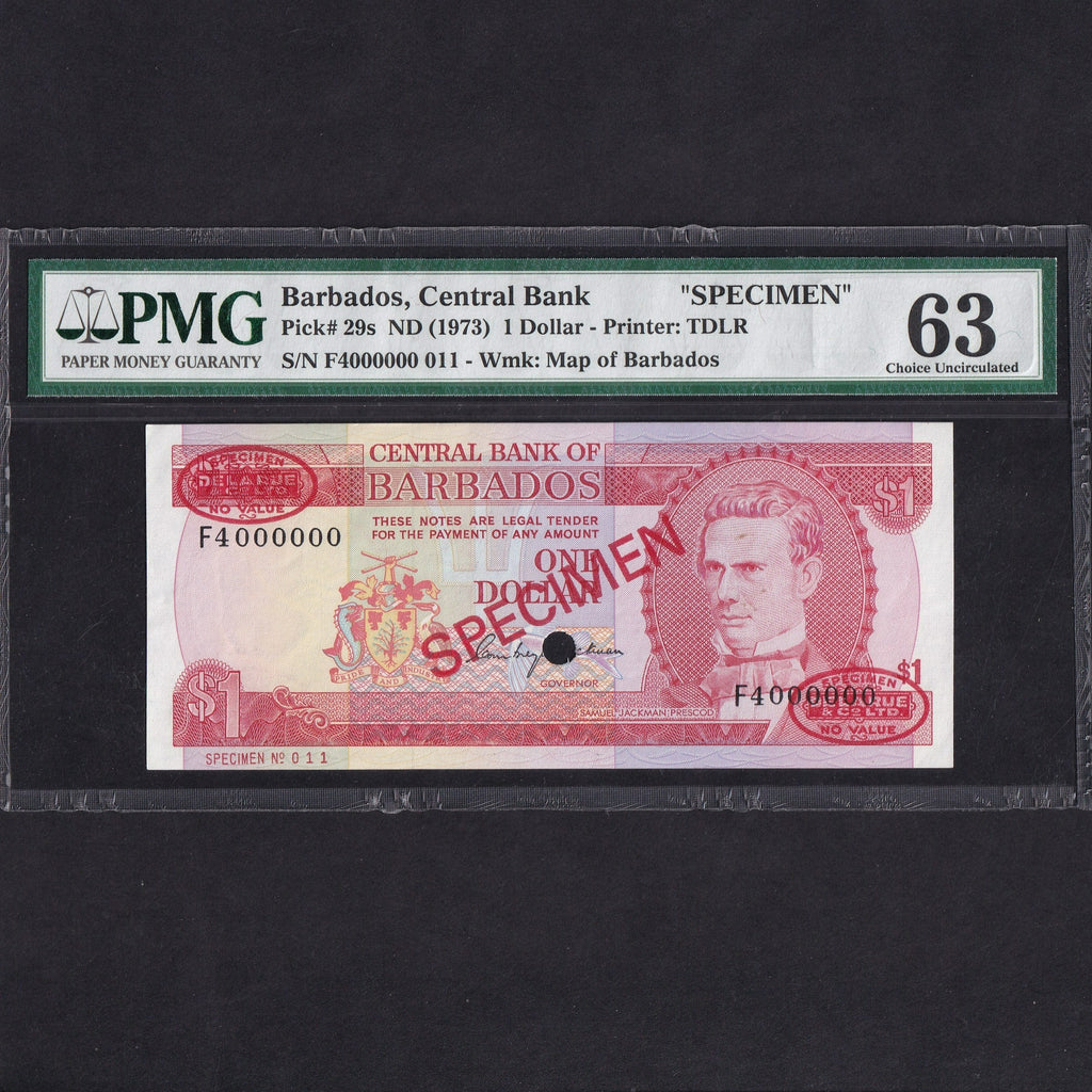 Barbados (P29s) $1 specimen, ND (1973), PMG63, UNC