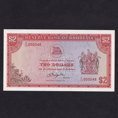 Rhodesia (P35a) $2, 1st March 1976, this is note 48 of the date, K/120 000048, UNC