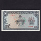 Rhodesia (P33j) $10, 1st March 1976, this is note 48 of the date, J/40 000048, Good EF