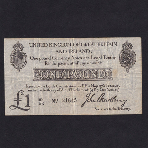 Treasury Series (T11 type 2) Bradbury, £1, second series, B1/82, rust and pinholes, Good Fine