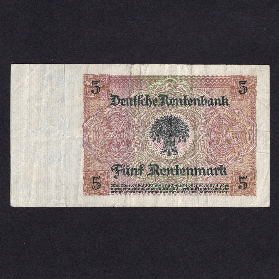 Germany (P169) 5 Rentenmark, 2nd January 1926, H17614511, Fine