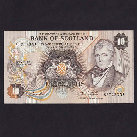 Scotland (P113c) Bank of Scotland, £10, 1987, Risk/ Pattullo, Good EF