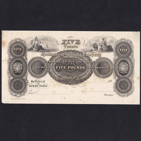 Provincial - Huddersfield Banking Company, £5 obverse proof, c.1860, Outing 1013b, slight rust, VF