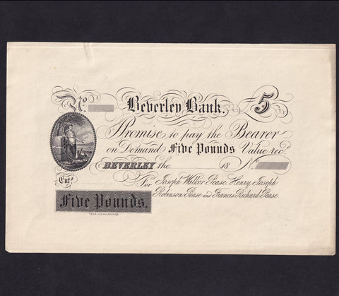 Provincial - Beverley Bank, £5 obverse proof, 18xx, for Joseph, Walker etc., Outing 130d, EF