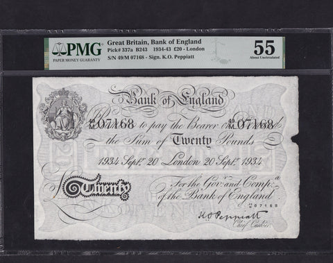 Bank of England (B243) Peppiatt, £20, 20th September 1934, 49M 07168,( ONLY 42 NOTES RECORDED)  PMG55, A/UNC