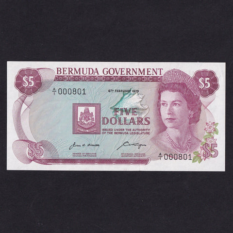 Bermuda (P24a) $5, QEII, A/1 000801, UNC