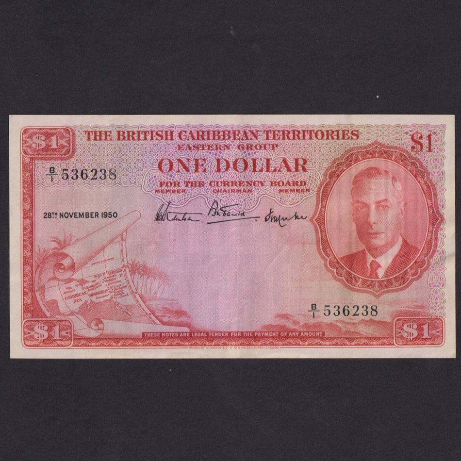 British East Caribbean (P1) $1, 28th November 1950, King George VI, B/1 536238, A/EF
