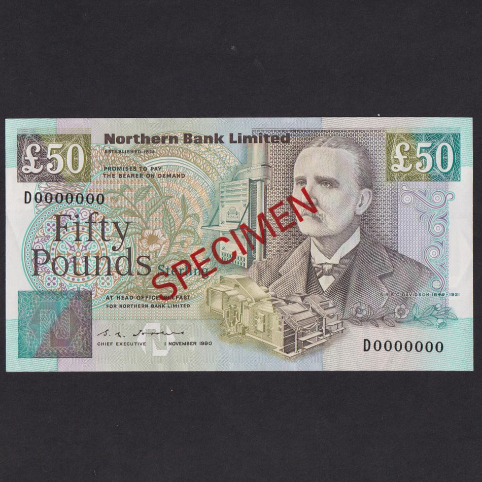 Northern Ireland (P196s) £50 specimen, 1st November 1990, Northern Bank Limited, D000000, Good EF