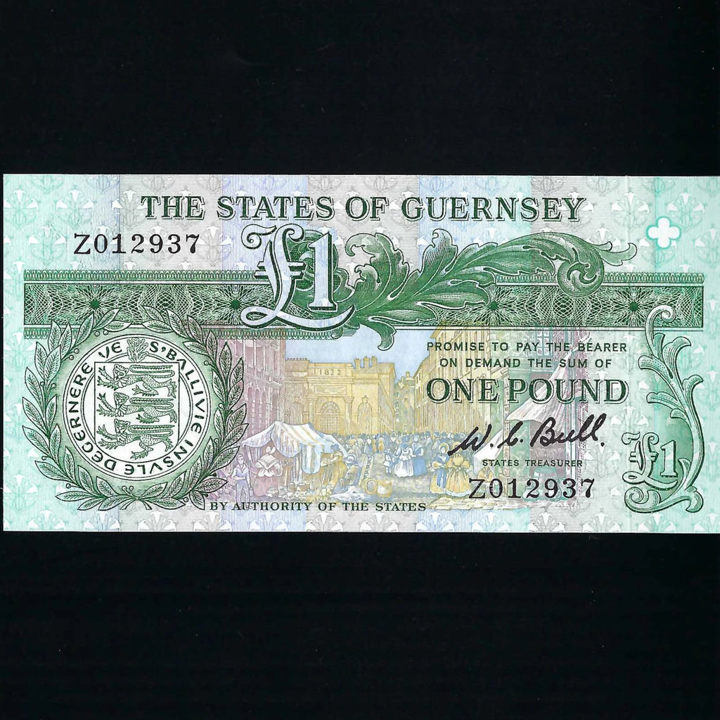 Guernsey (P48a) £1 replacement, Bull black signature, Z01, UNC
