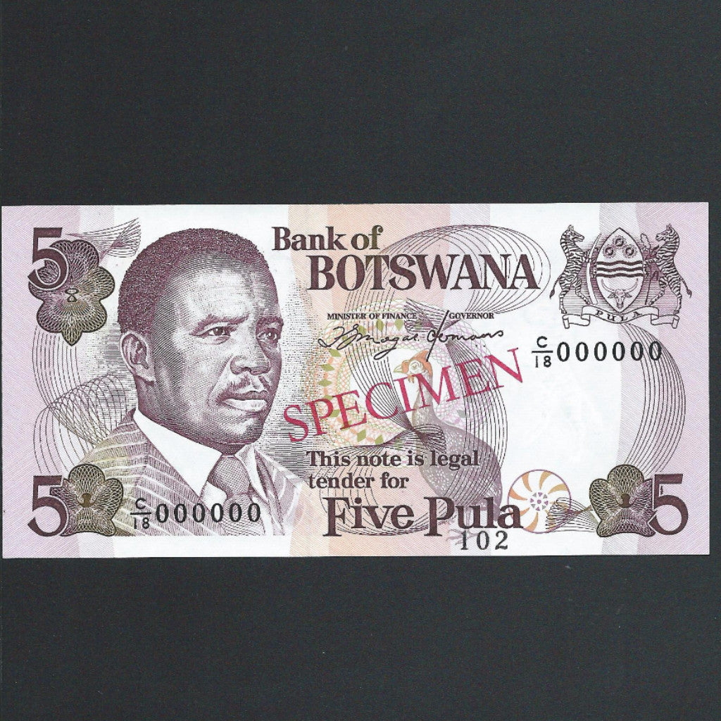 Botswana (P11s) 5 Pula specimen, C/18, Harrison, UNC – Colin