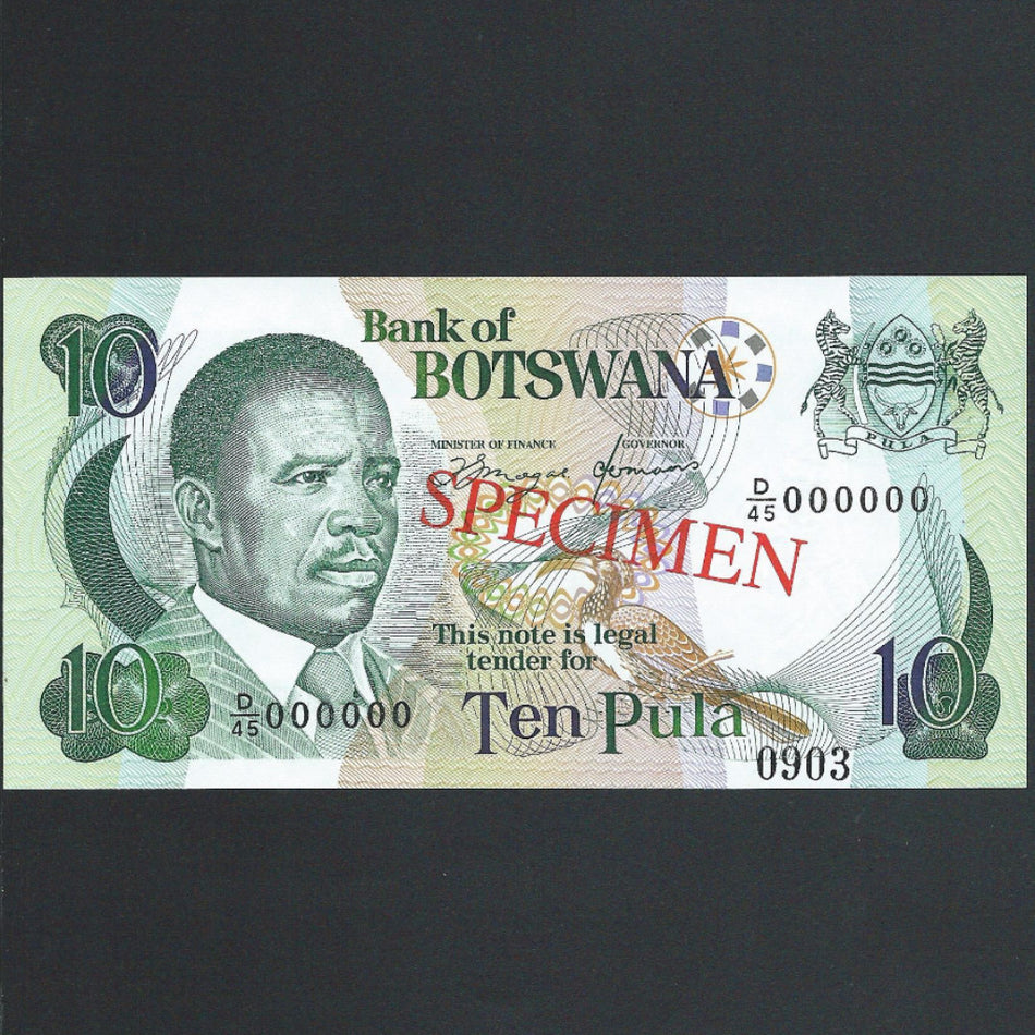 Botswana (P12s) 10 Pula specimen, D/45, Harrison, UNC