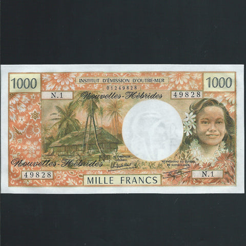New Hebrides (P20c) 1000 Francs, 1979, signature 3A, UNC
