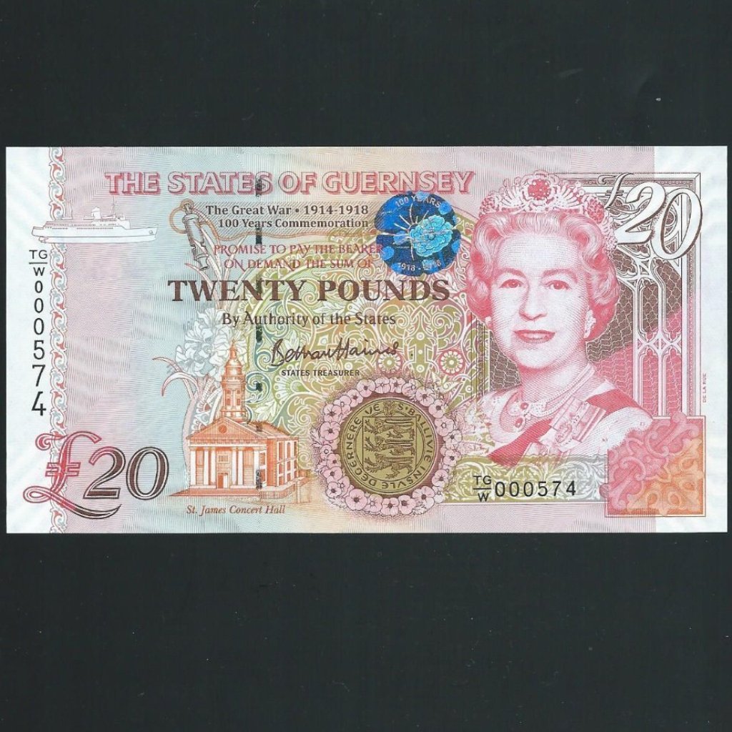 Guernsey, £20, 2018, TG/W 000575, within the First 1000 notes, prefix –  Colin Narbeth & Son Ltd.