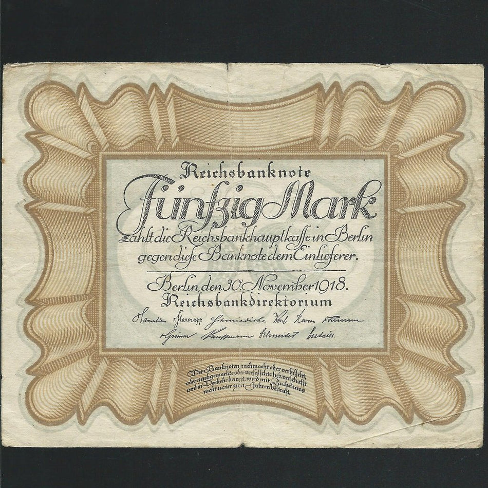 Germany (P.65) 50 Mark, 30th November 1918, 'egg' note, Fine