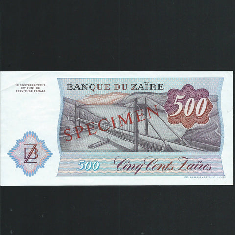Zaire (P30) 500 Zaires reverse proof, A/UNC