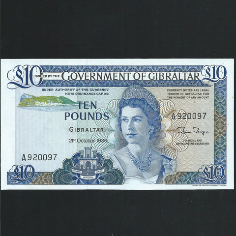 Gibraltar (P22b) £10, 1986, QEII, UNC