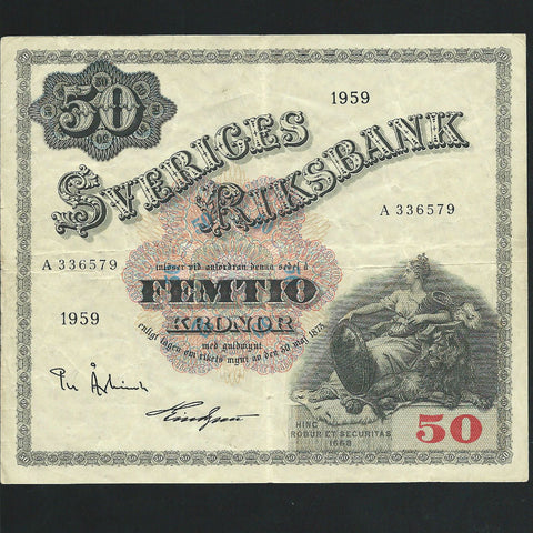 Sweden (P47a) 50 Kronor ,1959, VF