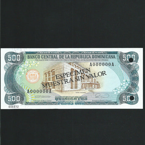 Dominican Republic (P134) 500 Pesos Oro specimen, 1990, Harrisons, UNC