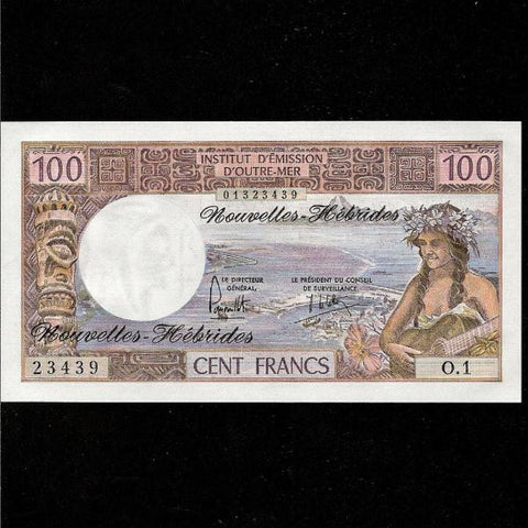 P.18c New Hebrides 100 Francs (1975) signature 2. UNC - Colin Narbeth & Son Ltd.