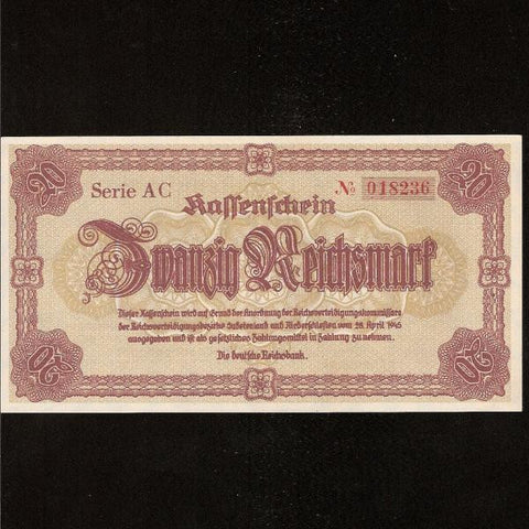 P.187 Germany  Nazi 20 Reichsmark (28.04.1945) Last note of the Third Reich. UNC - Colin Narbeth & Son Ltd.