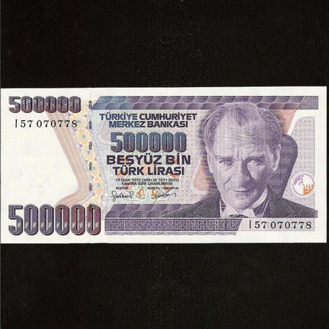 P.212 Turkey 500000 Lira (1998) Without security device at right. UNC - Colin Narbeth & Son Ltd.