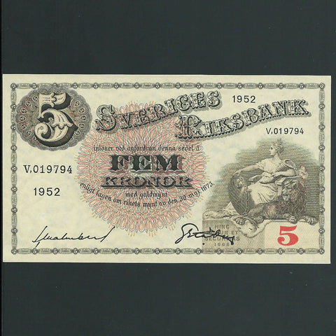 Sweden (P33ai) 5 Kronor, 1952, UNC
