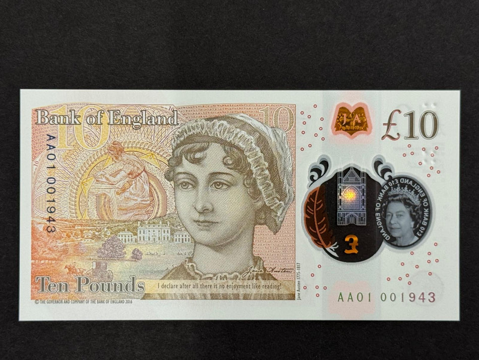 Bank of England (B415) Cleland, £10, AA01 001943, first million, UNC