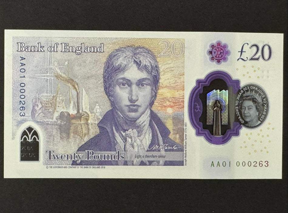 Bank of England (B416) John, £20, AA01 000263, first million, QEII, UNC