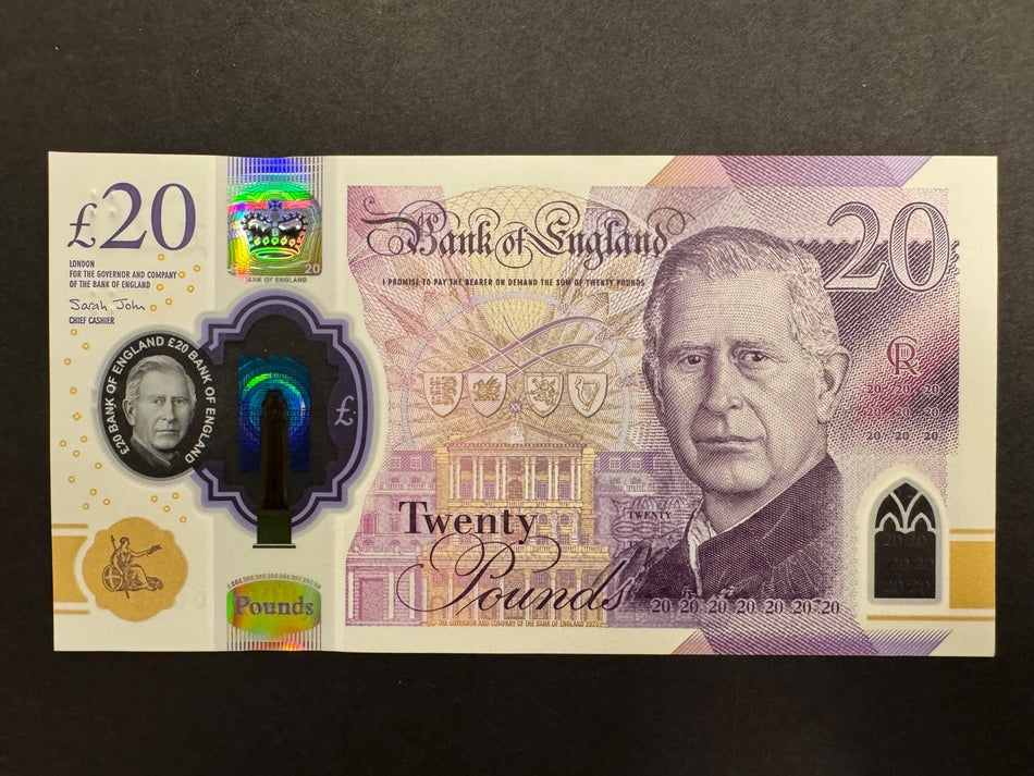 Bank of England (B421) John, £20, EH01 001250, Charles III, first million, UNC