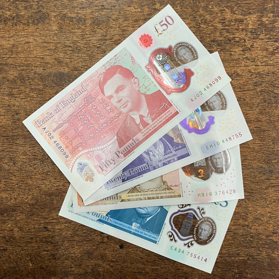 Bank of England, new Charles III set, £5, £10, £20 & £50, all first series, UNC