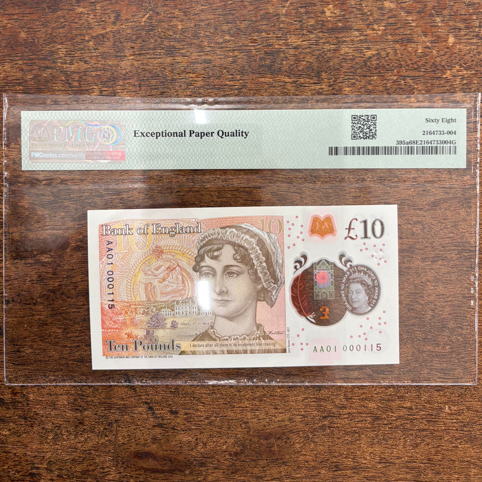 Bank of England (B415) Cleland, £10, AA01 000115, low serial & first million, PMG68, UNC