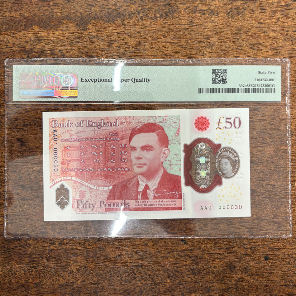 Bank of England (B418) John, £50, AA01 000030, low serial & first million, PMG65, UNC