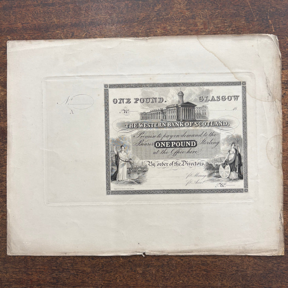 Scotland, Western Bank of Scotland, £1 obverse proof on card, 1831-2, some discolour, VF