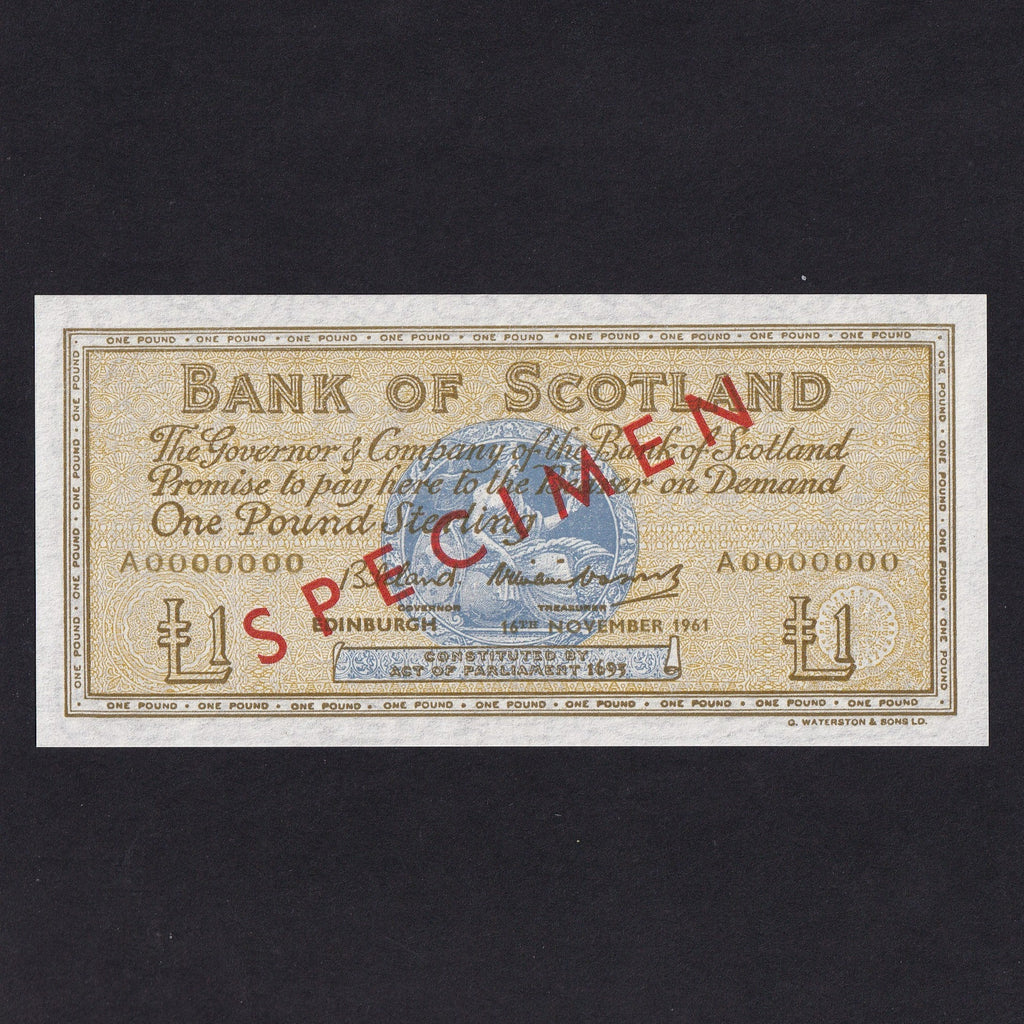 Scotland, Bank of Scotland, £1 specimen, 1961, Bisland/ Watson, BA100a, UNC