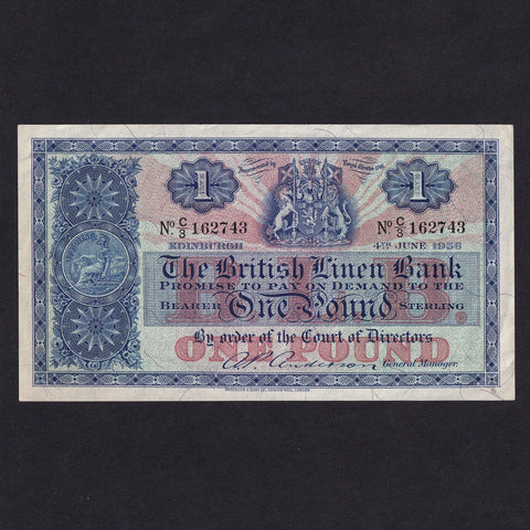Scotland (P157d) British Linen Bank, £1, 4th June 1956, Anderson, C/3 162743, BLB65d, EF