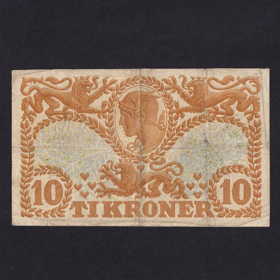 Denmark (P21a) 10 Kronor, 1913, without prefix letter, 0397509, VG/ Fine