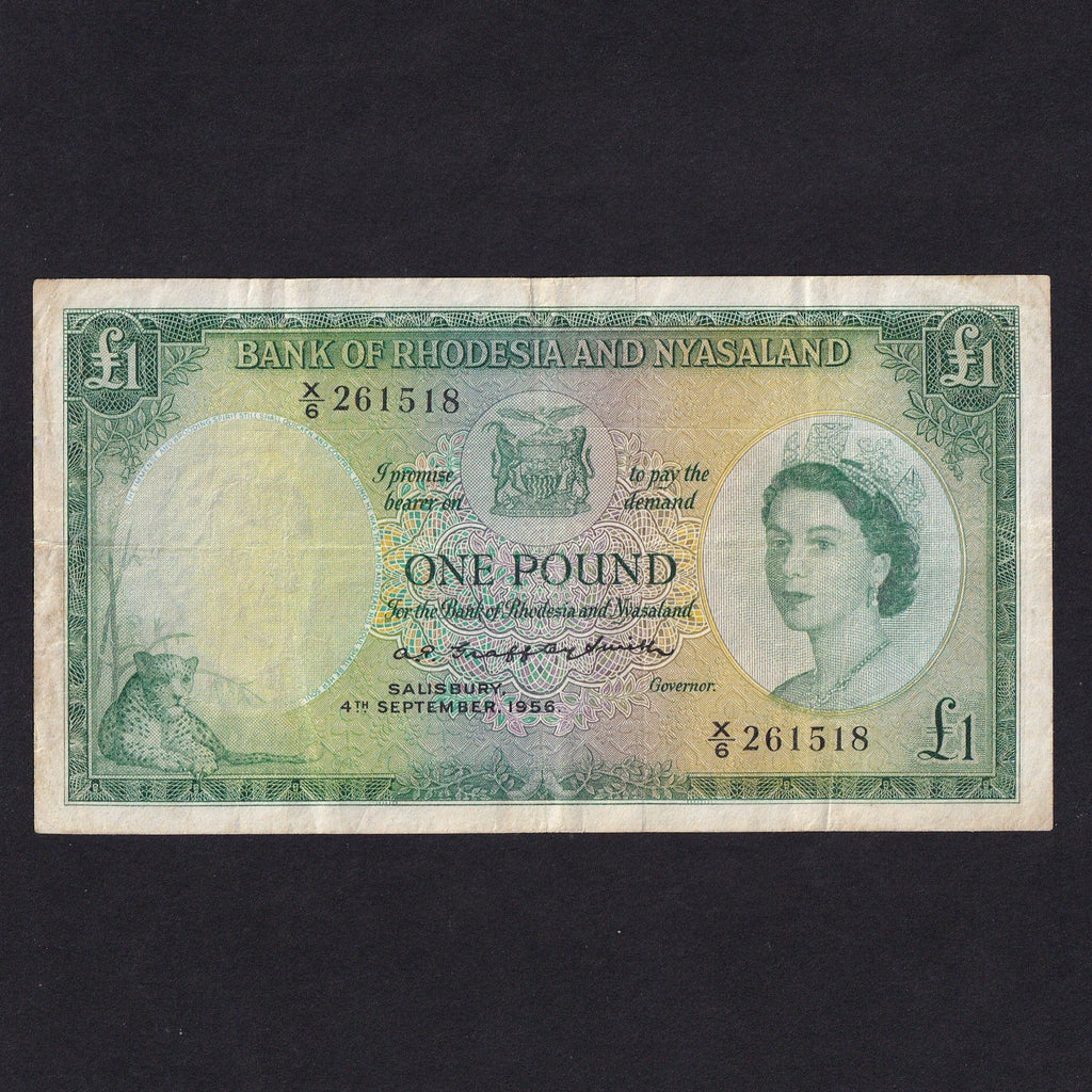 Rhodesia & Nyasaland (P21a) £1, 4th September 1956, QEII, Gaffrey/Smith, X/6 261518, rust, Fine