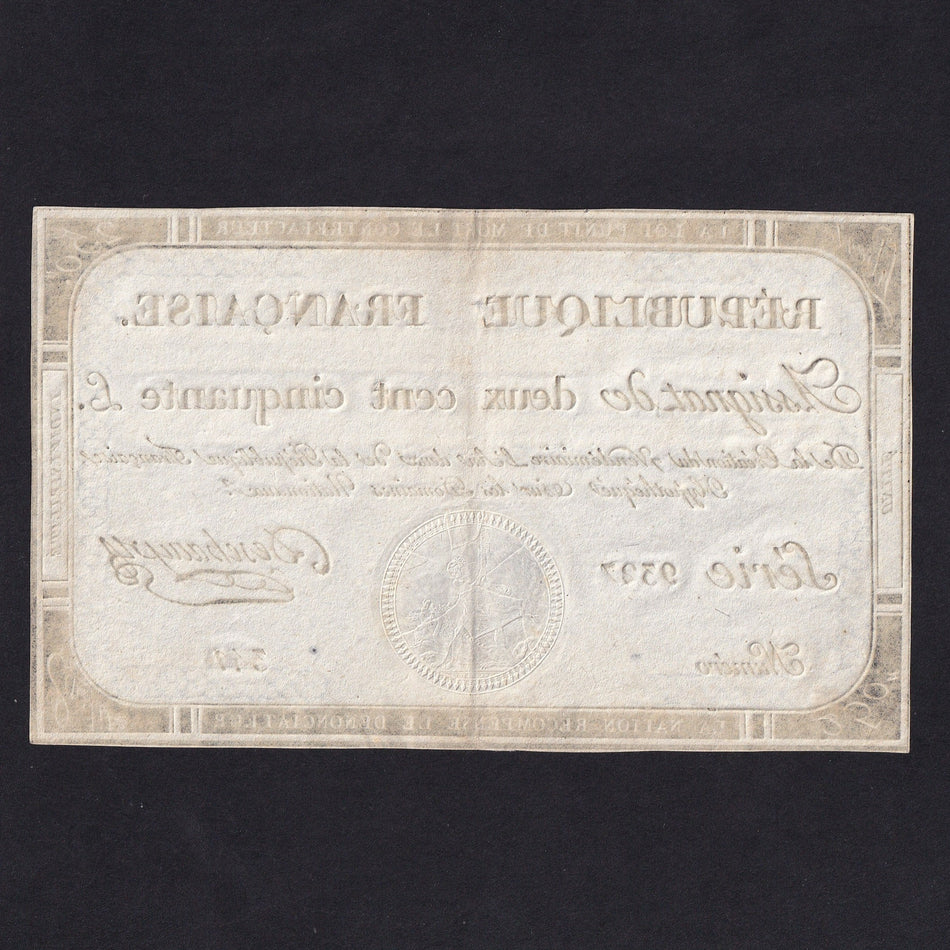 France (Assignats, PA75) 250 Livres, 1793, series 9327, Deschamps, EF