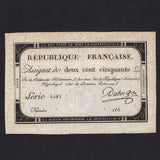 France (Assignats, PA75) 250 Livres, 1793, Dubosc, series 4485, VF