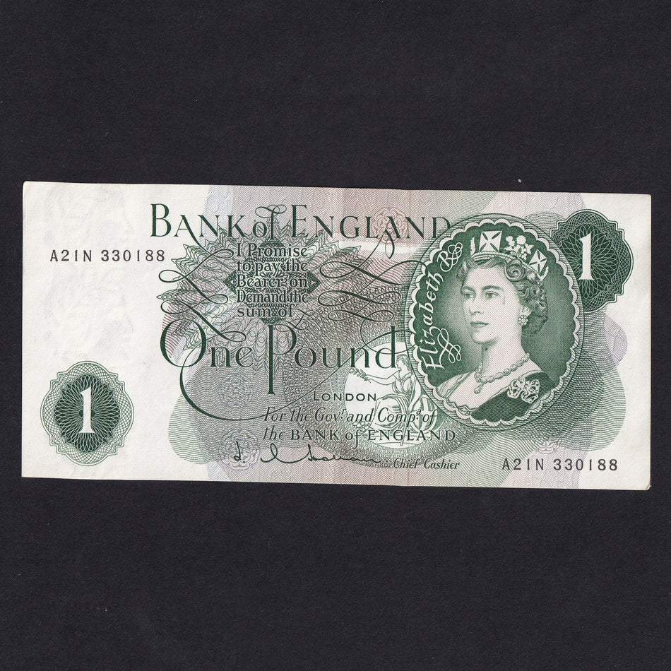 Bank of England (B292) Hollom, £1, first series 'G' note, A21N, VF