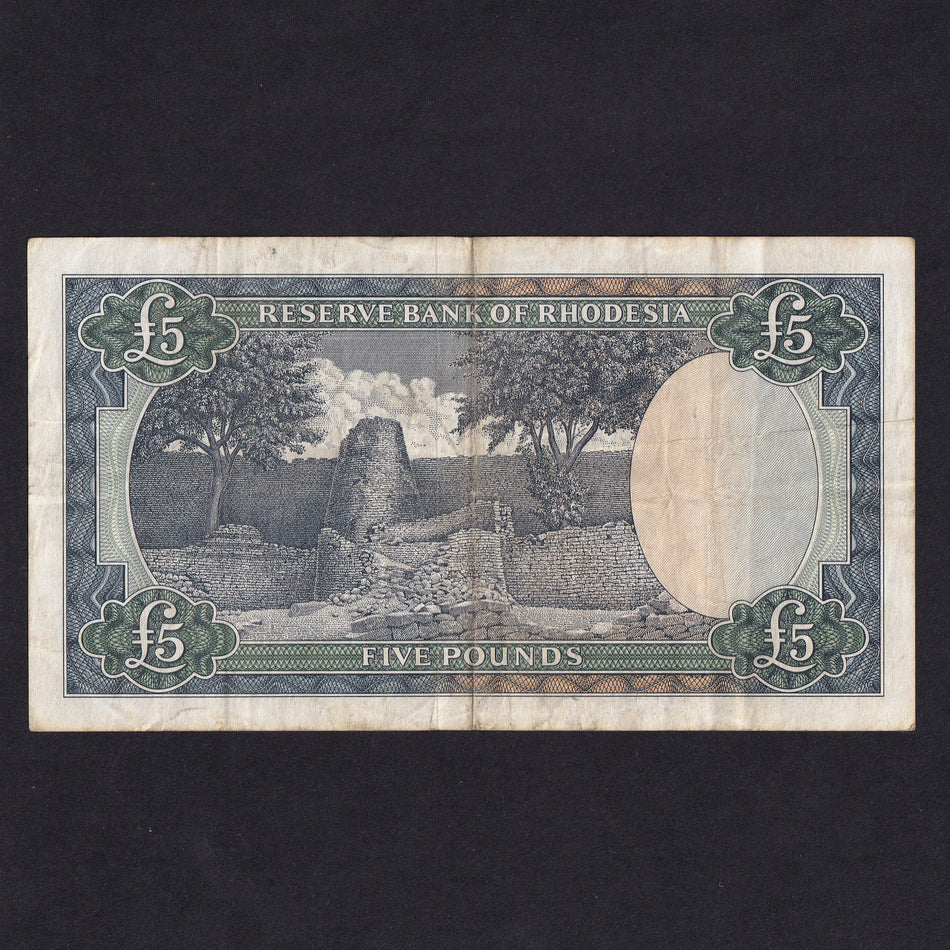 Rhodesia (P29) £5, 1st July 1966, QEII, J/4 339442, rust, Fine/VF