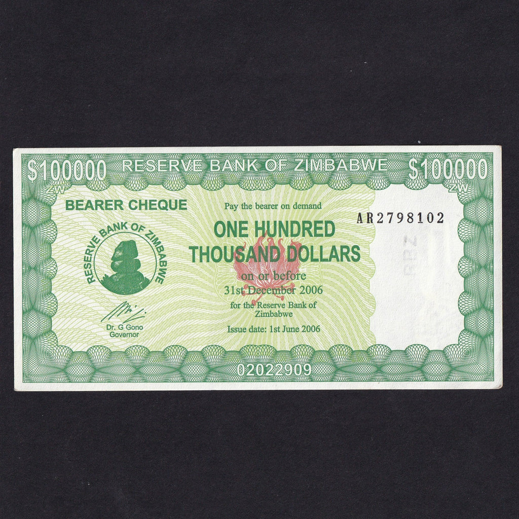 Zimbabwe (P32) $100,000, 2006, UNC