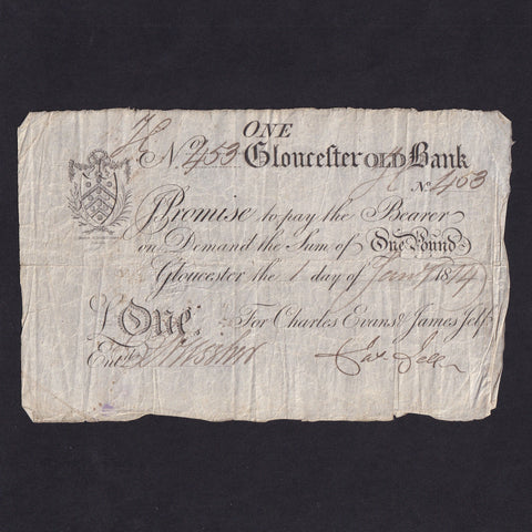 Provincial - Gloucester Old Bank, £1, 1814, signed Jas Self, note 453, Outing 822h, A/VF