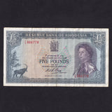 Rhodesia (P29) Reserve Bank of Rhodesia, £5, 1st July 1966, QEII, J/4 886778, rust, Fine/VF