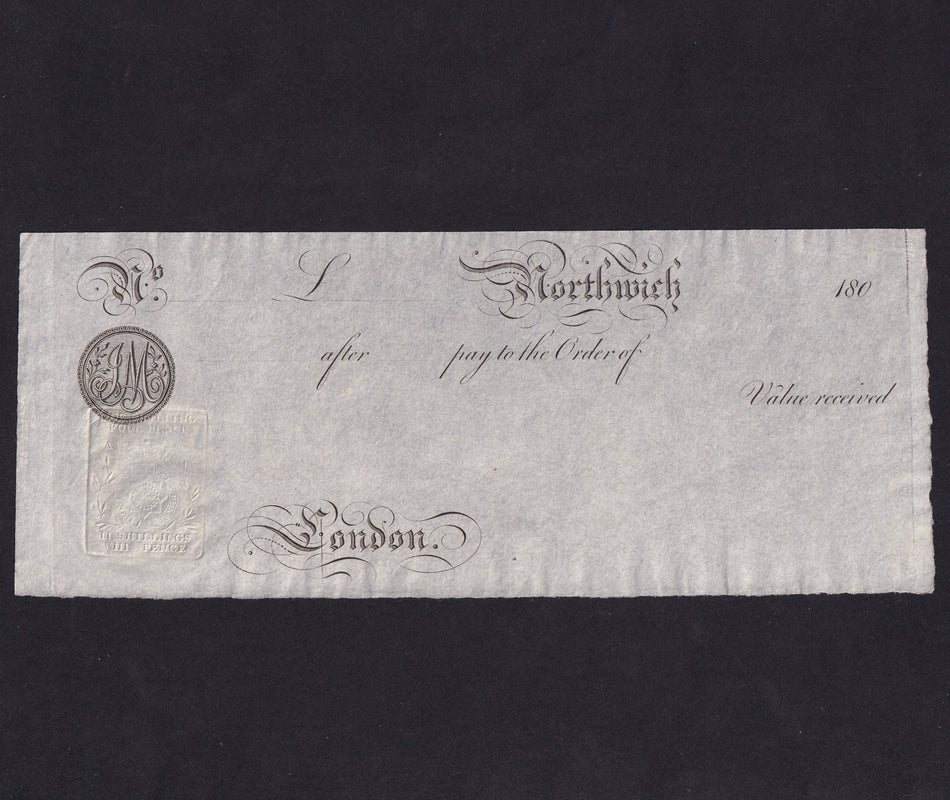 Provincial - Northwich, unissued order with 1/- 4d, 180x, embossed revenue, Good EF