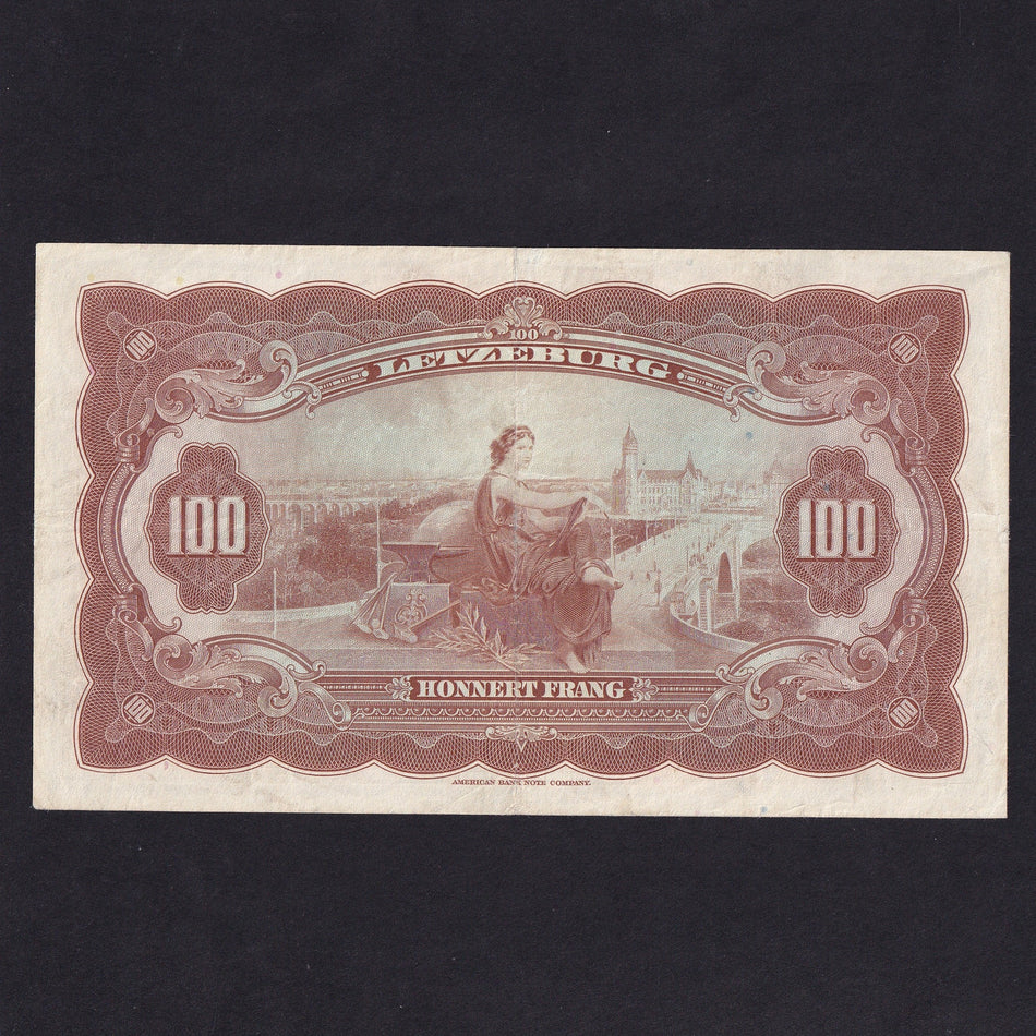 Luxembourg (P47a) 100 Francs, 1944, 216807, pressed VF