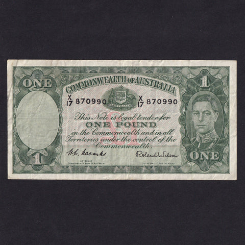 Australia (P26d) £1, 1952, KGVI, Coombs/ Wilson, X17 870990, Fine, VF