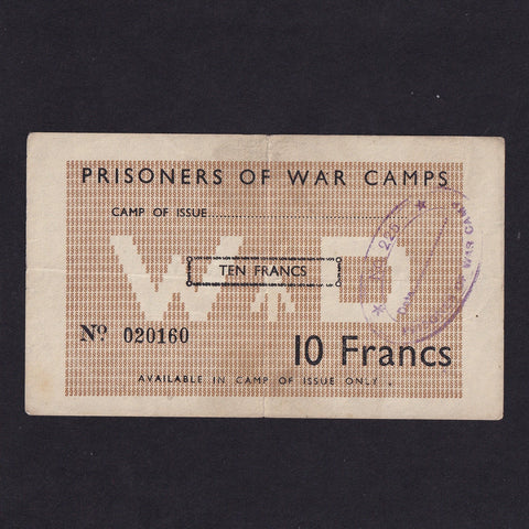 France, Allied POW Camps, 10 Francs, 1944, Camp 225 (Caen region, Normandy), WWII, no.020160, Campbell 5035 SB 475 , rare, VF
